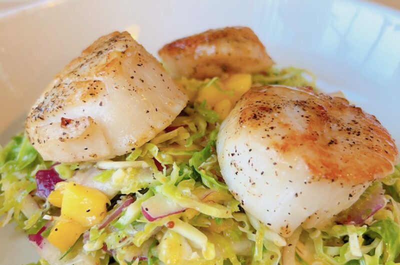 Shaved Brussels Sprout Salad with Seared Sea Scallops