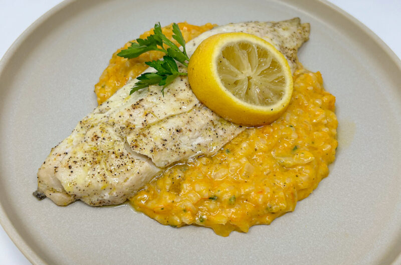 Garlic-Lemon Baked Pollock and Roasted Butternut Squash Risotto 