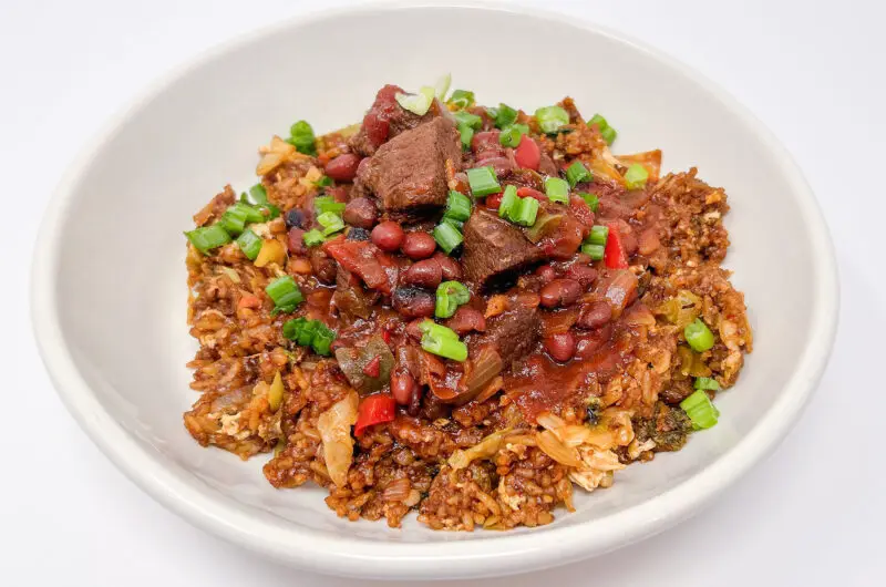 Korean BBQ-Inspired Beef Chili with Kimchi Fried Rice