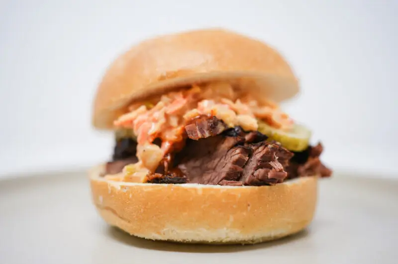 Sweet and Tangy Brisket Sandwich with Kimchi Coleslaw