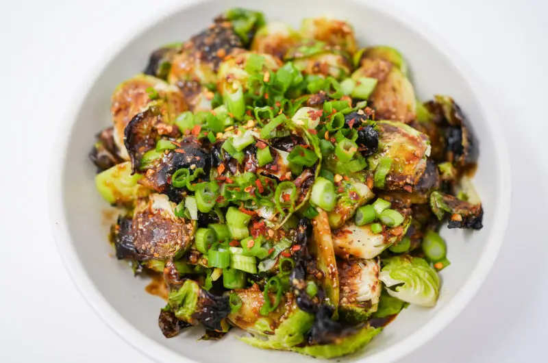 Peanut Sauce Drizzled Charred Brussels Sprouts