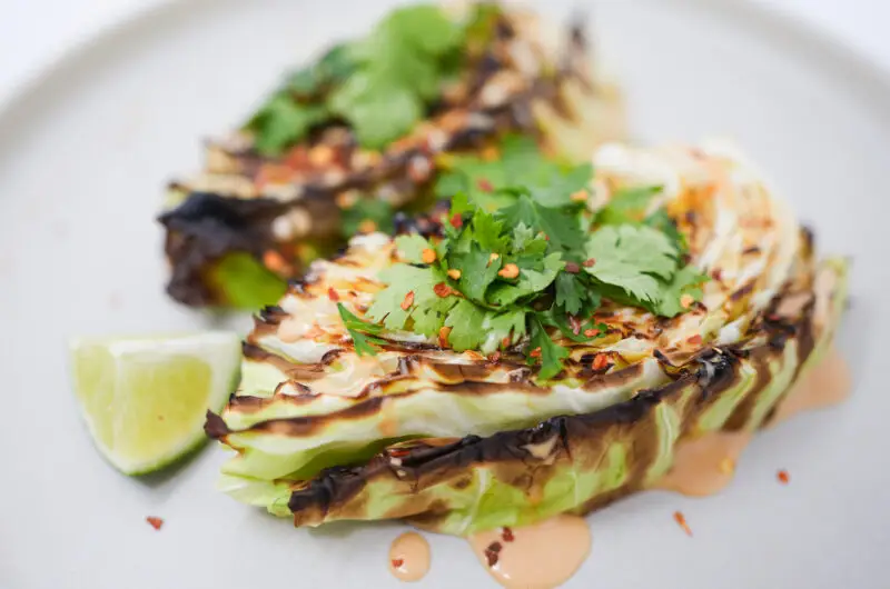 Spicy Umami Mayo Drizzled Charred Cabbage