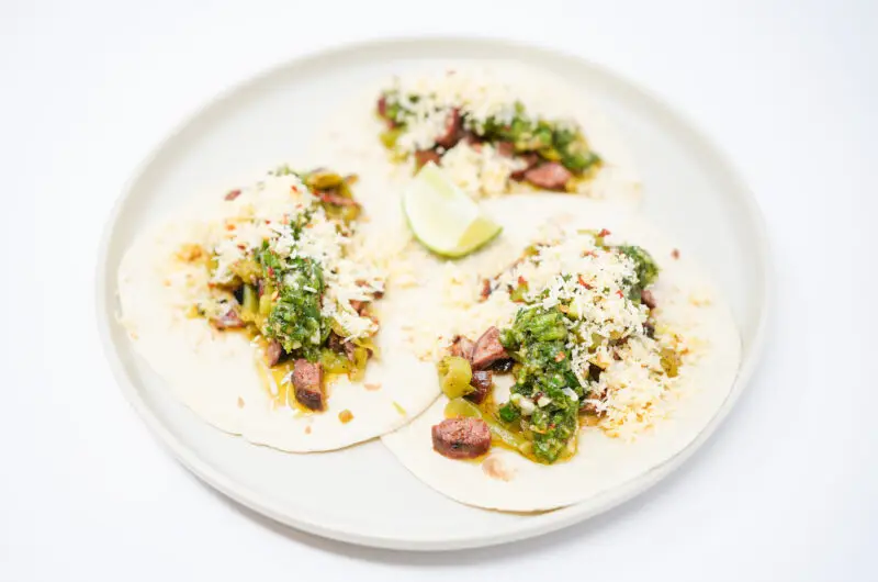 Grilled Chorizo and Cubanelle Pepper Chimichurri Tacos