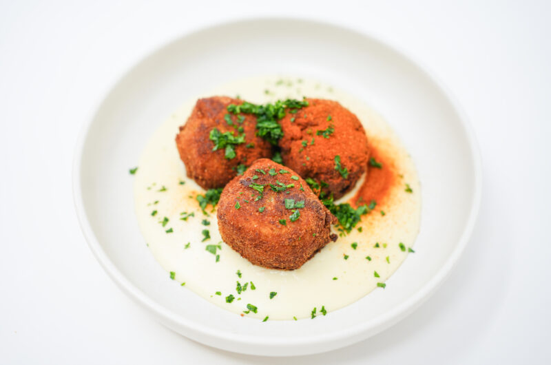 Chicken and Potato Croquettes with Gruyere Cheese Sauce