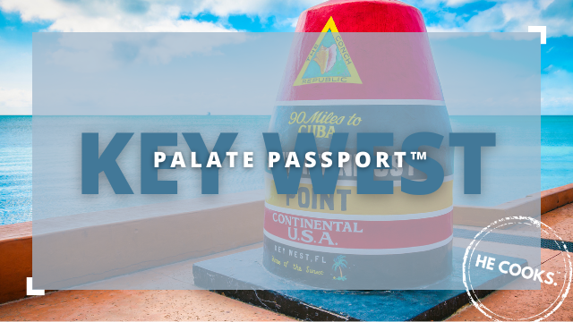 Thumbnail image of the Palate Passport: Key West episode, showcasing the host enjoying fresh seafood, vibrant scenes of colorful buildings, lively street markets, and picturesque waterfront views