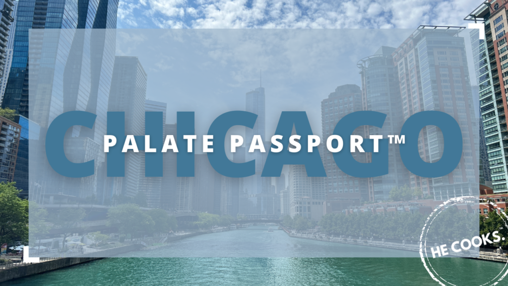Thumbnail image of the Palate Passport: Chicago episode, featuring iconic Chicago landmarks like the Bean, exploring deep-dish pizza, vibrant street scenes, and diverse restaurants